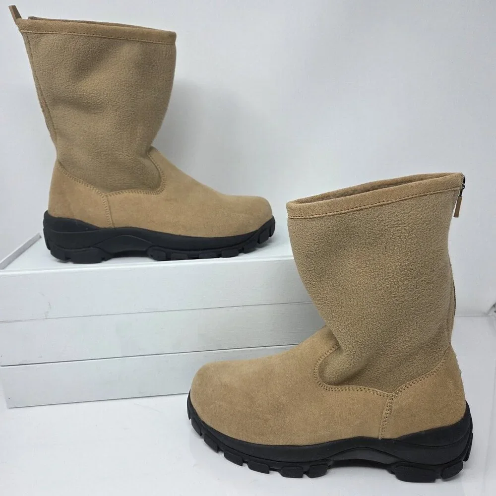 Lands End Girls Tan Suede Fleece Lined Winter Boots Size 3 (Fits Womens 4.5 – 5)